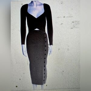 Self Portrait Cut Out Black Knit Midi Black Long Sleeve Dress, Size S